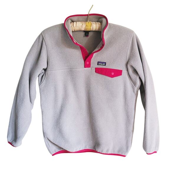 Patagonia Kid's Lightweight Synchilla Snap-T Fleece Pullover Girls XL Pink Gray - Picture 1 of 6